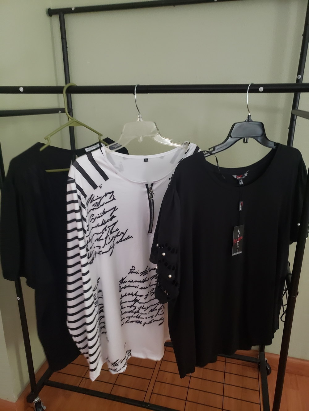 Black & White Mixed Print Zip-Front Top